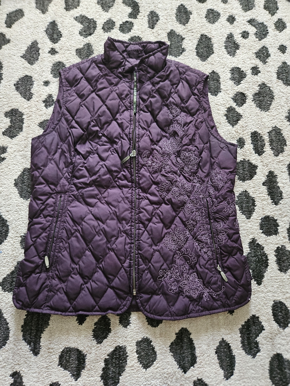 Eddie Bauer Quilted Purple Floral-Embroidered Vest
